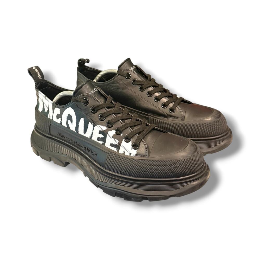Alexander McQueen Tread Slick Graffiti Logo Black Sneakers | Size 45(12US)